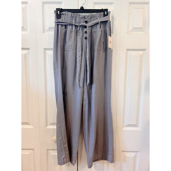 Sincerly Jules Pants - Sincerely Jules Belted Wide Leg Gray Pants Linen Blend Size Large NWT